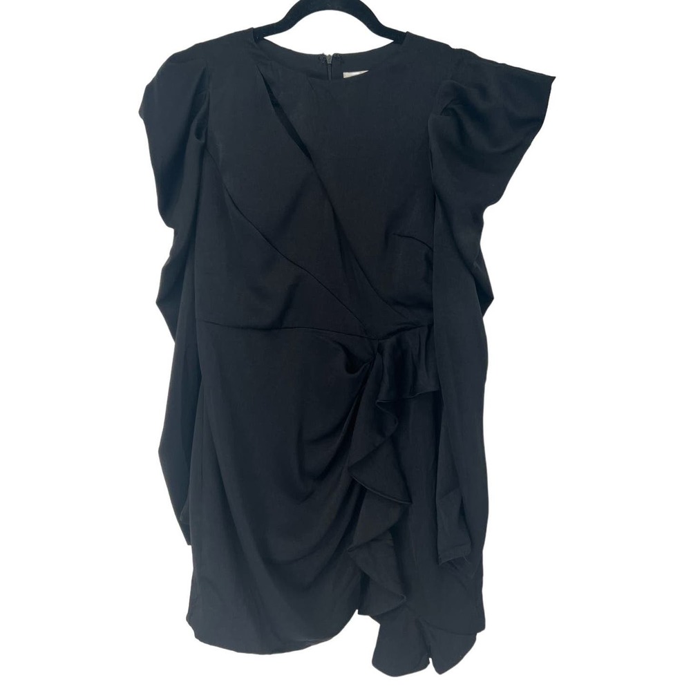 Pants Store Black Long Sleeve Mini Dress Ruffled Front Size Large